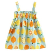JSCDRPDWL Girls Dresses Sleeveless Strap Baby Princess Print Girls Outfits Lemon Dresses Toddler Girls Dress Skirt Toddler Girl Dress Blue 18-24 Months
